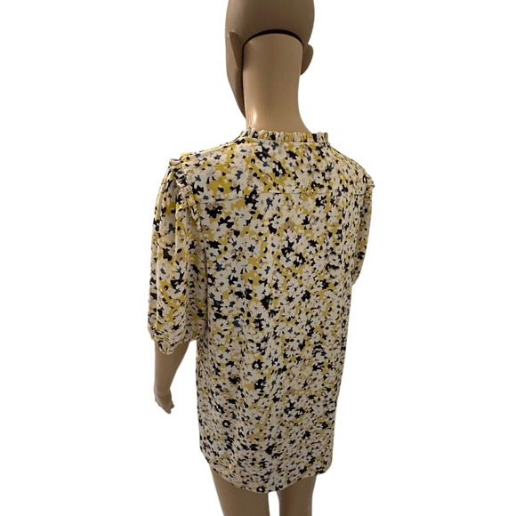 Ann‎ Taylor LOFT Floral Print Smocked Neck Tie Neck Short Sleeve Blouse Women - Picture 4 of 5